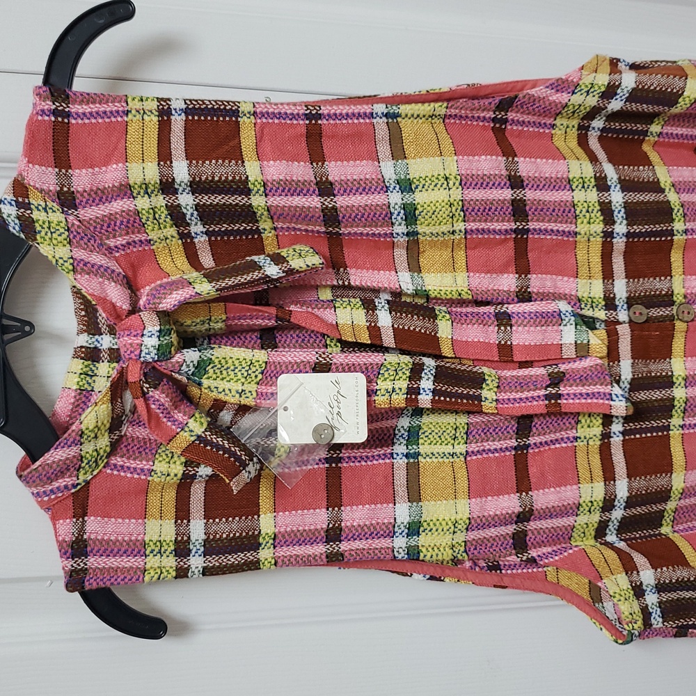 Free People Walk The Walk Plaid Mini Dress/Retro Combo - Picture 11 of 15